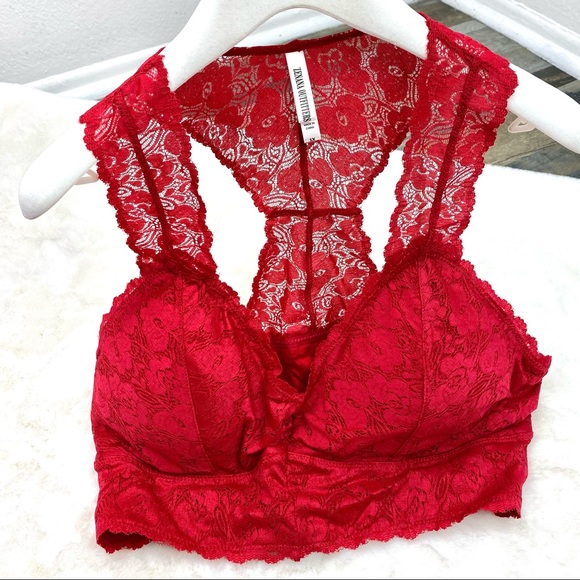 Plus Dark Red Bralette Hourglass Back Lace w.Pads - Picture 2 of 13